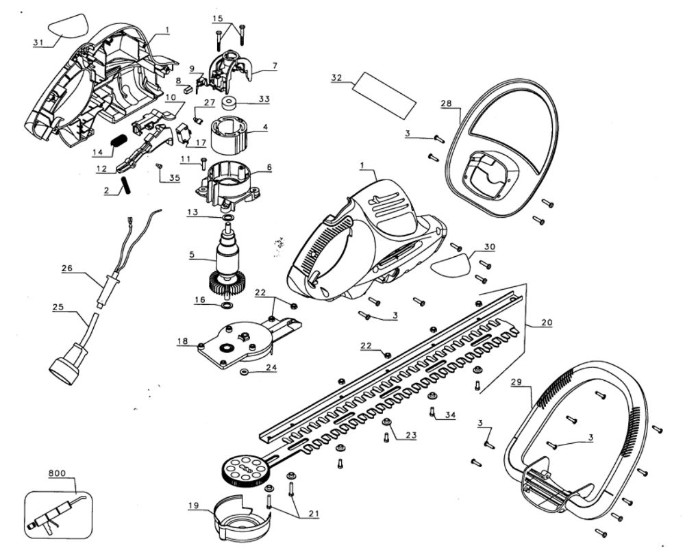 Trimmer Diagram and Parts List for HS2400TY1  Black and Decker Trimmer
